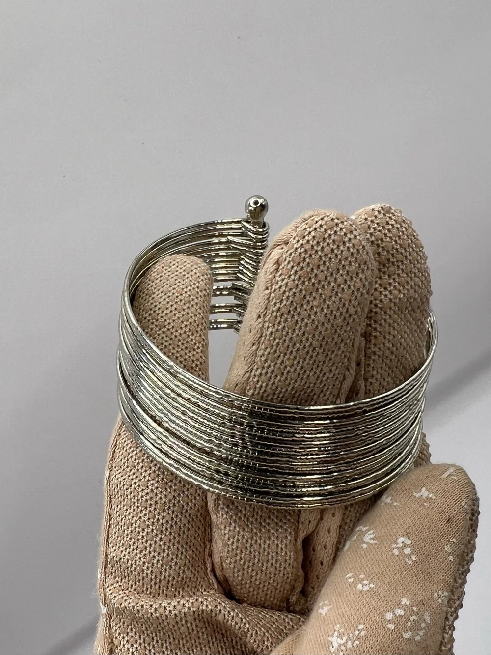 Vintage Silvertone Textured Multi-Strand Slinky Coiled Cuff Bracelet